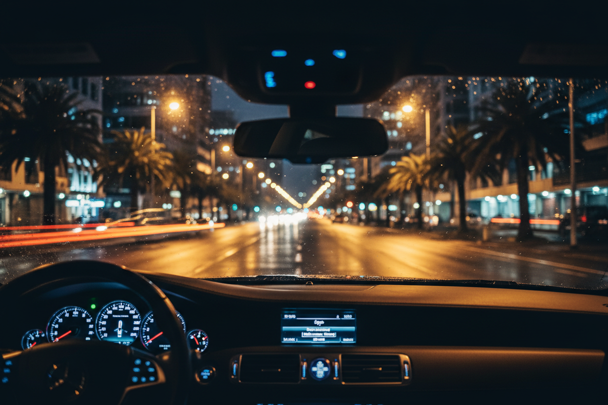 Night driving with dash cam